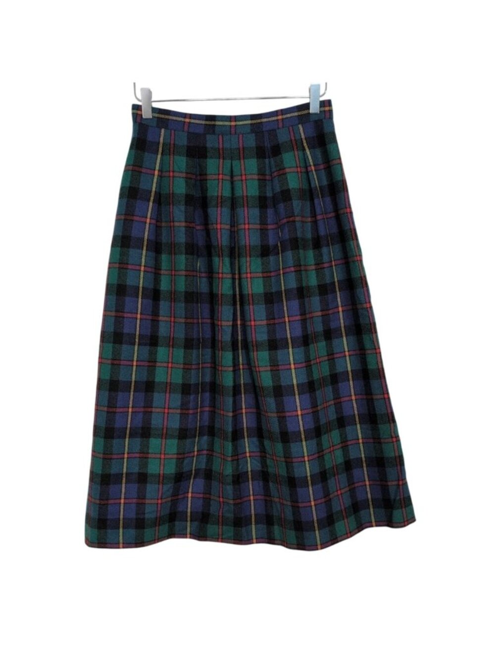 Vintage Wool Plaid Pleated Midi Skirt Womens Size 12 Green Academia Preppy Lined
